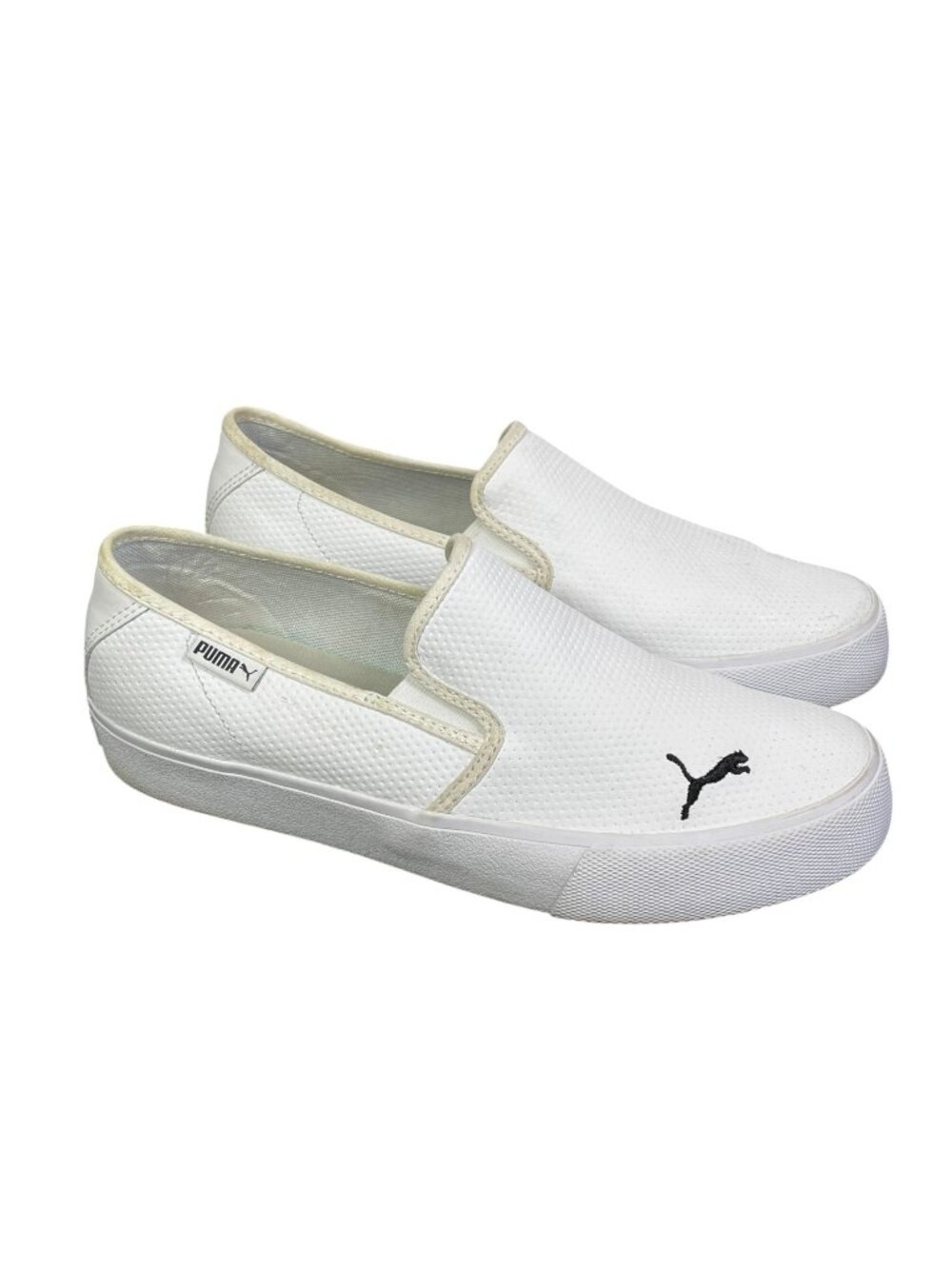 Puma White Slip-On Sneakers Perforated Leather Upper & Logo Rubber Sole Size 9